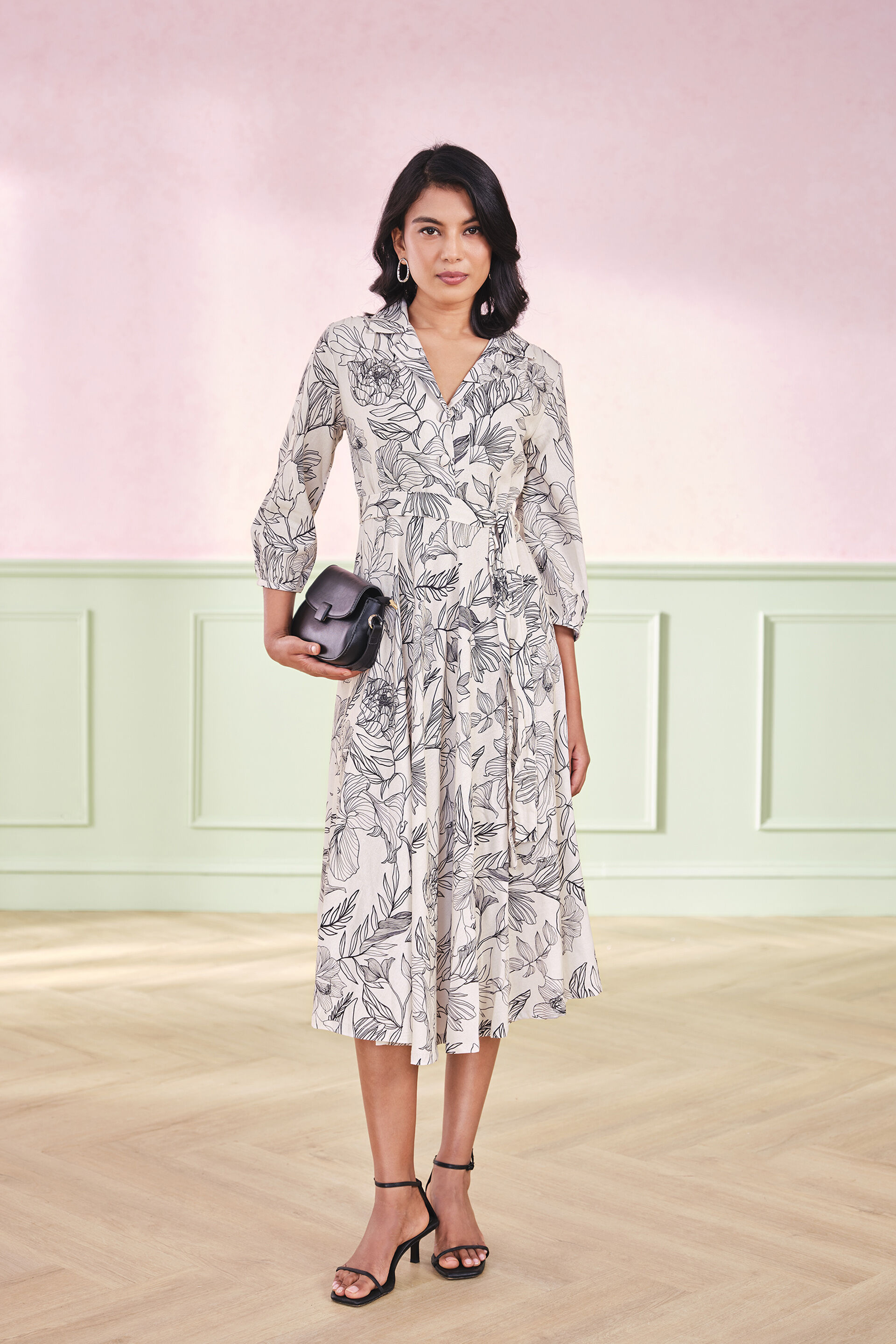 Magnolia Florals Viscose Blend Dress, Cream, image 2